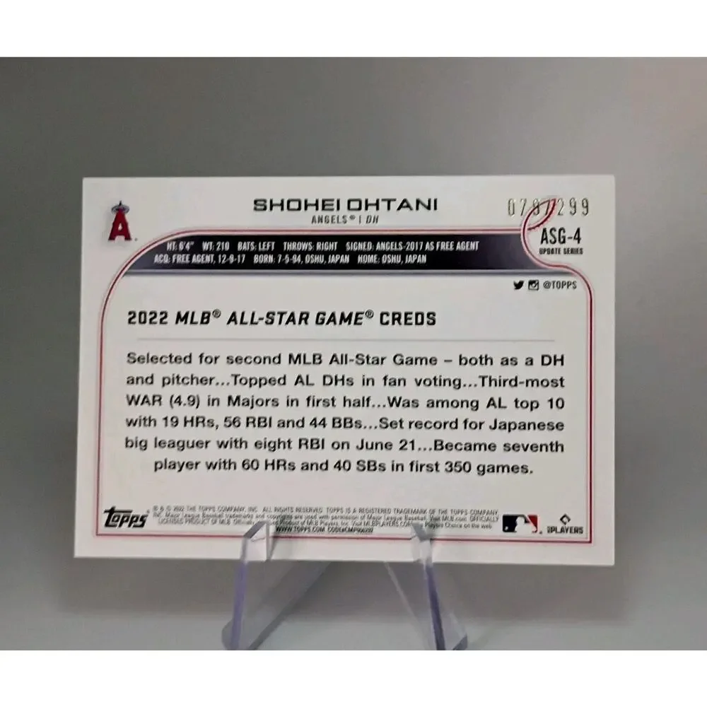 2022 Topps Update - 2022 Mlb All-Star Game Black Shohei Ohtani #ASG-4 SP 79/299 - Picture 4 of 6